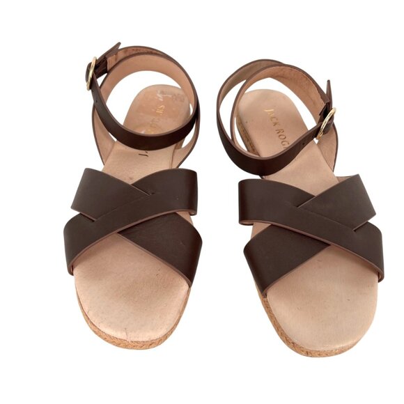 Jack Rogers Sloan Brown Leather Crisscross Espadrille Ankle Wrap Sandals Size 9 - Picture 2 of 8